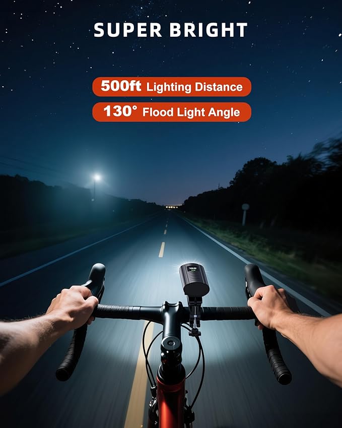 Bike Lights for Night Riding, USB Rechargeable Mountain Bicycle Headlight, Super Bright, Waterproof, 6+4 Light Modes Bike Light Set for Cyclists and Commuters
