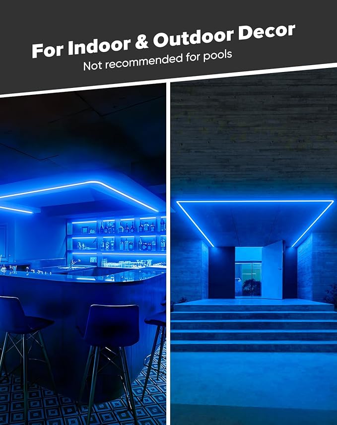Shine Decor COB LED Rope Light AC 120V, 800lm Ultra Bright, IP65 Waterproof Cold-Resistant ETL Neon Strip, No Driver Tape Lighting for Home Commercial 10x4.5mm, Blue, 32.8ft