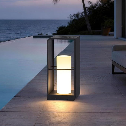 17" Tall Solar Floor Lamp, 3000K LED Solar Lanterns Outdoor Waterproof, Modern Outdoor Lights for Patio, Large Pathway Lights Solar Powered, Dusk to Dawn Floor Lamps for Yard Pathway Garden Porch