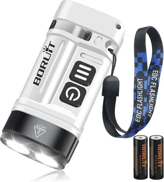 BORUIT U10 Small Flashlights Powerful, Mini EDC Flashlight AA Battery Powered, Bright Pocket Clip Flash Light with Red Blue Green Multicolor, Keychain, Magnetic, IPX4 Waterproof