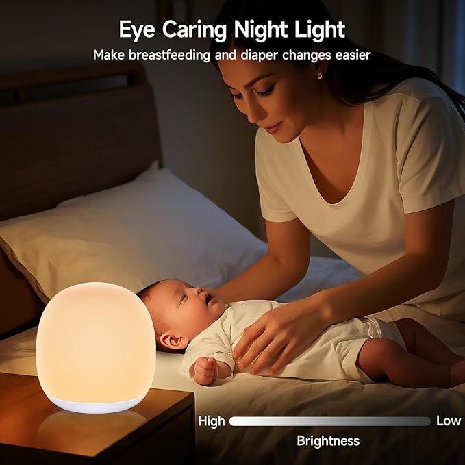 Baby Night Light, Nursery Night Lamp with 8 RGB Colors Changing, Soft BPA Free Silicone Touch Night Light for Kids Room Breastfeeding, 1h Timer, Rechargeable & Stepless Dimming