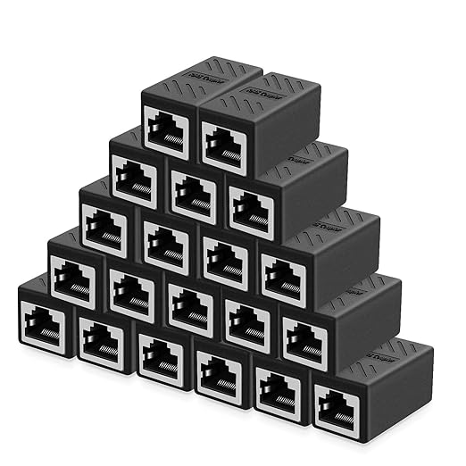 RJ45 Inline Coupler Ethernet Extender Cat7 Cat6 Cat5e Ethernet Coupler Female to Female(RJ45 Coupler Black 20 Pack)