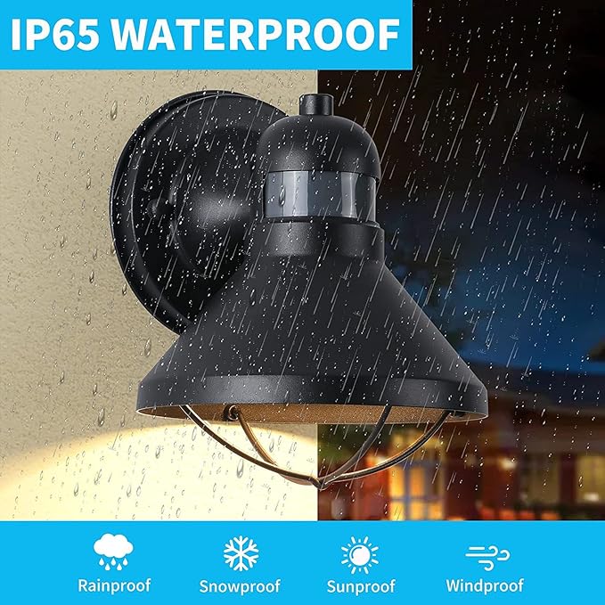 LONEDRUID 2 Pack Motion Sensor Outdoor LED Wall Light Dusk to Dawn Exterior Sconce Lighting Fixture Waterproof Wall Mount Barn Lamp Black Outside Lantern for House Porch Garage Farmhouse