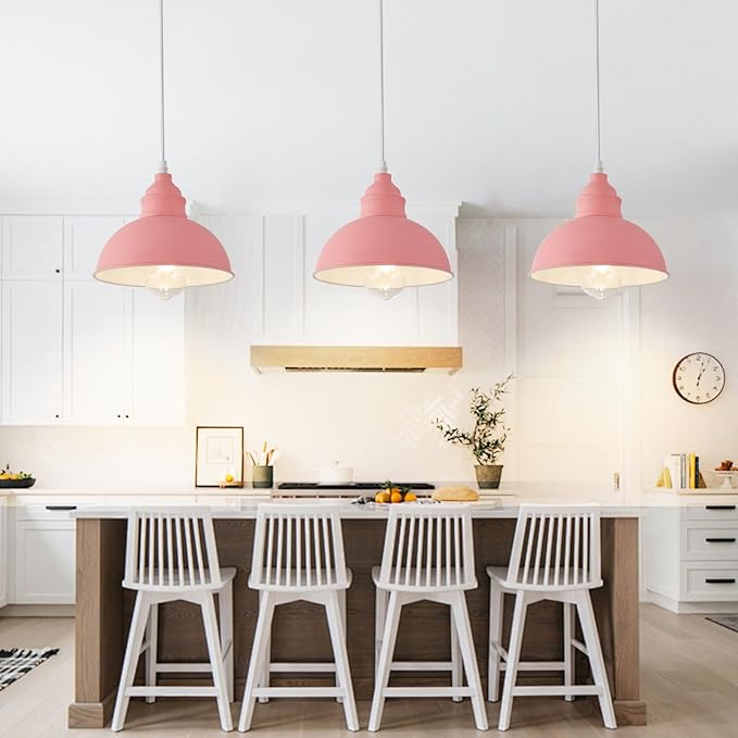 Plug in Pendant Light, 15FT Hanging Lights, On/Off Switch, Industrial Pendant Light with Plug in Cord, Metal Hanging Lamps for Living Room, Kitchen, Dining Room -Pink