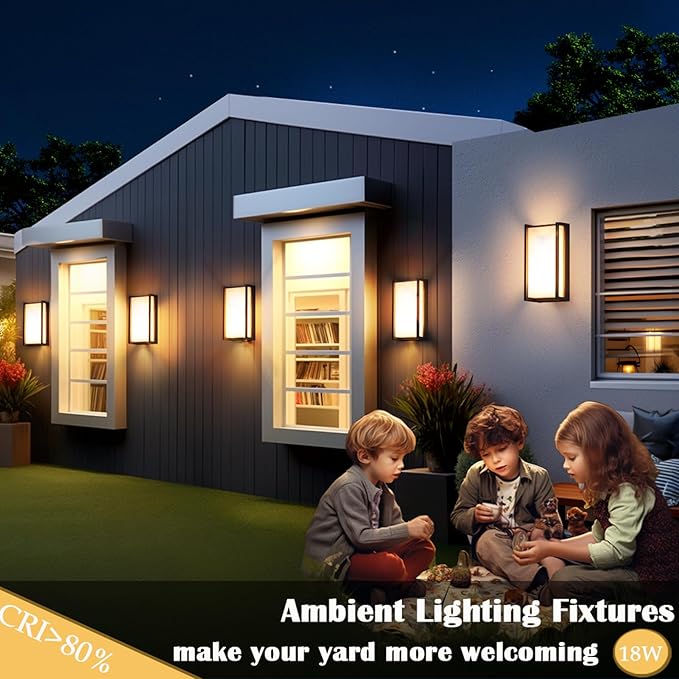Modern Exterior Lighting Fixtures, 3-Color Temperature Front Porch Light fixtures, IP65 Waterproof Wall Sconce,18W Rectangular Black Outdoor Wall Lights for House Walkway Stair Garage