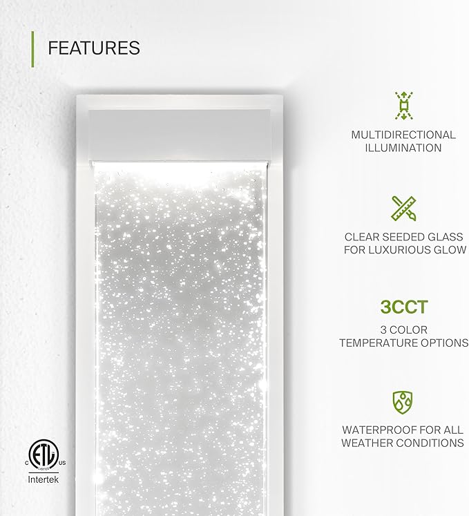 ASD LED 18" Bubble Glass Wall Light Fixture, Outdoor & Indoor Seeded Sconce | 3CCT, Waterproof, Dimmable, Up-Down Glow, ETL Listed | 22W 520LM 3000-5000K 100-277V | Exterior Porch Lighting | White