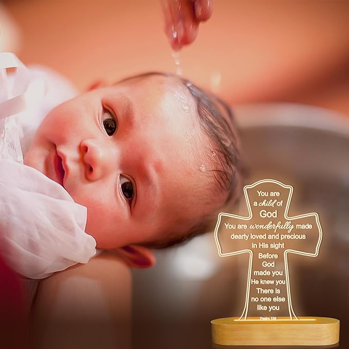 Baptism Gift for Girl Boy, Christening Gifts, Cross 3D Night Light LED Illusion Lamp,Soft Warm Lamp for Kids Bedroom Decoration, You are a Child of God