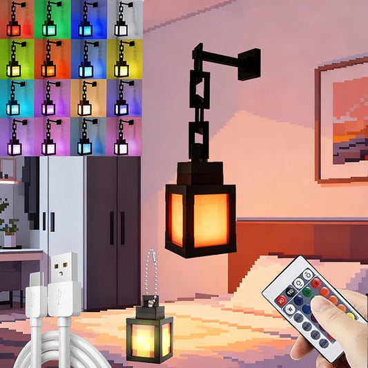 Pixelated Lantern Night Light, 2026 New 16-Colour LED Wall Mood Night Light with Remote Control, Rechargeable Wall Tabletop Night Lights for Bedroom Gaming Kids Room Decor (1Set)