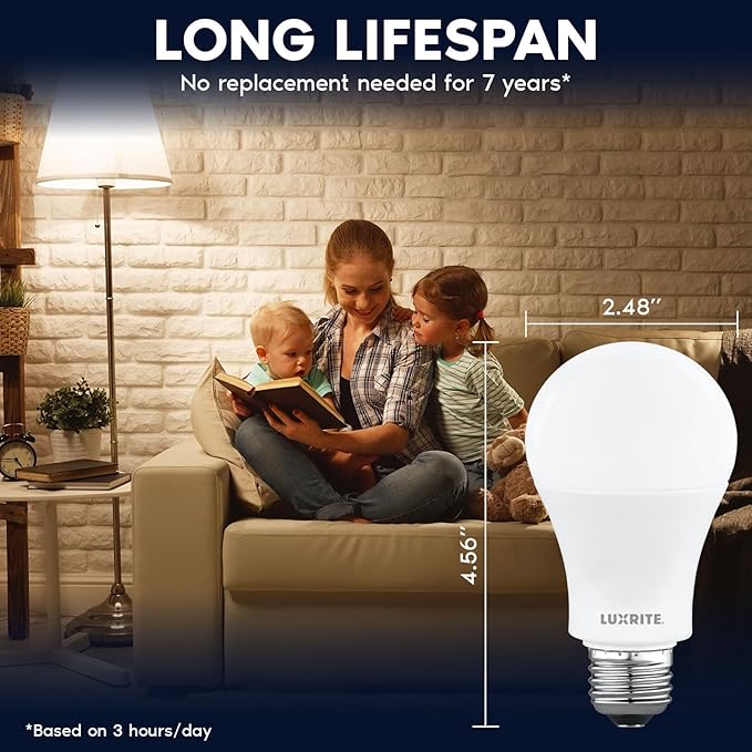 LUXRITE A19 LED Light Bulb 100 Watt Equivalent, 3500K Natural White, 1500LM, Non-Dimmable, Standard LED Light Bulbs, 12.5W, E26 Base, Enclosed Fixture Rated, Damp Rated, ETL Listed (8 Pack)