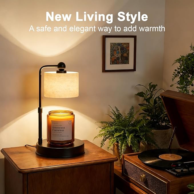 Candle Warmer Lamp with Timer, Modern Farmhouse Candle Warmer, Height Adjustable & Dimmable Electric Candle Warmer Lamp, Includes 2 Bulbs, Birthday Gift for Women, Mom, Housewarming