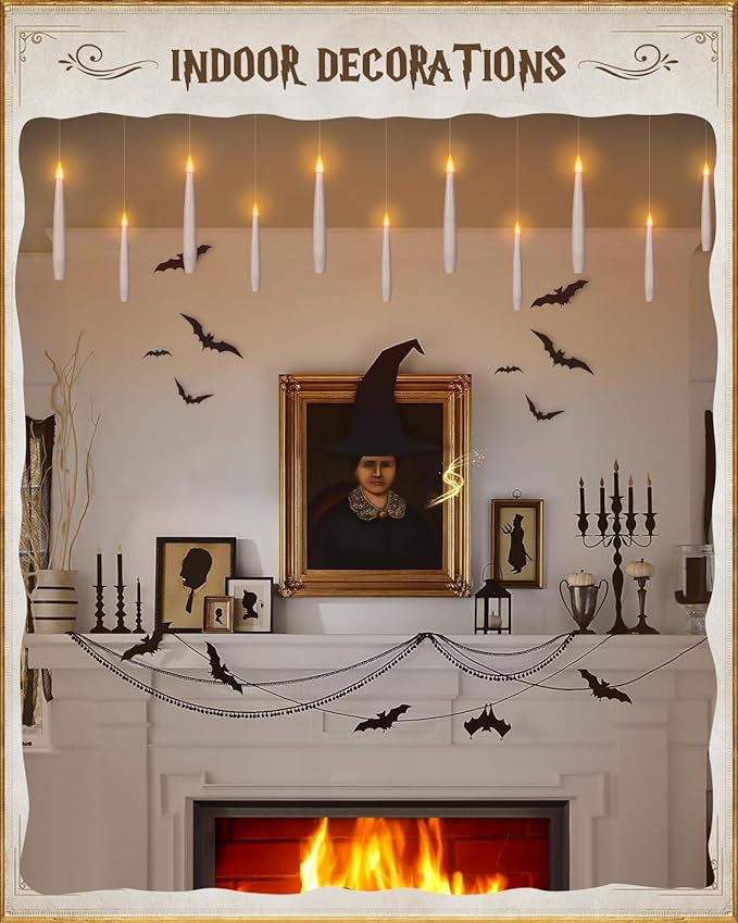 Floating Candles with Wand 10PCs - Magic Hanging Candles Christmas Decorations Flameless Taper Candles with Remote, Floating Lights Gifts for Window Home Bedroom Wedding Birthday Party Indoor Decor
