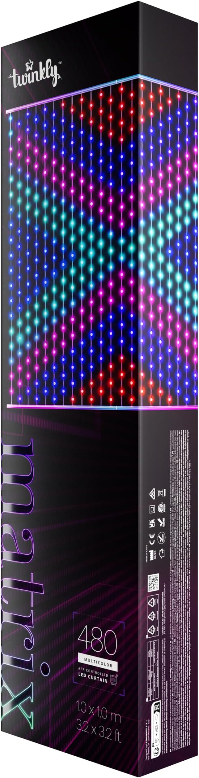 Twinkly Matrix 3.28x3.28ft RGB, High Density 480 LED Curtain, Smart Multicolor Gaming LED Lights, Compatible with Razer Chroma, Omen, Alexa, Google Home, Gaming Lights, App Mapping, Transparent Wire