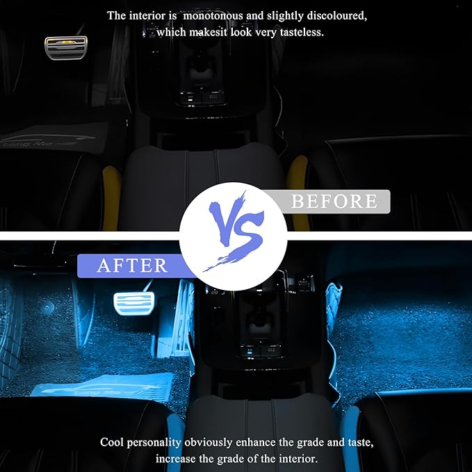 Car LED Strip Light, 12V 24 LEDs Auto Interior Atmosphere Lamp with USB Port, Vehicle Under Dash Ambient Neon Night Light Decorative Strip, Universal Car Accessories (Ice Blue)