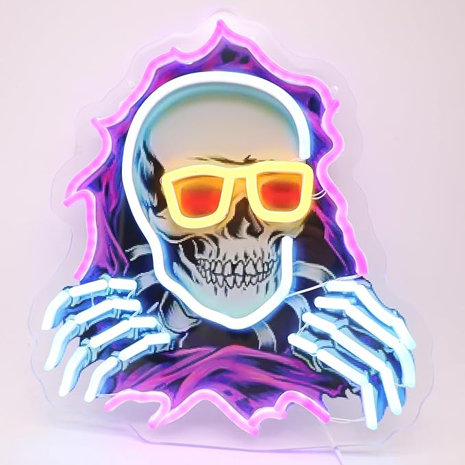 Skull Hole Neon Sign For Room Wall Decor, Colorful UV Printed Neon Light, LED Artwork for Bar, Bedroom, Game Room, Party Decoration Holiday Birthday Gifts