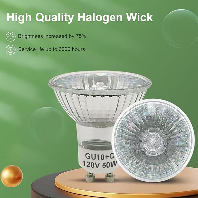 GU10 120V 50W Halogen Light Bulbs for Track and Range Hood, GU10+C Candle Warmer Lamp with Dimmable, 2700K Warm White, 6000+Hours Long-Lasting Pack of 6