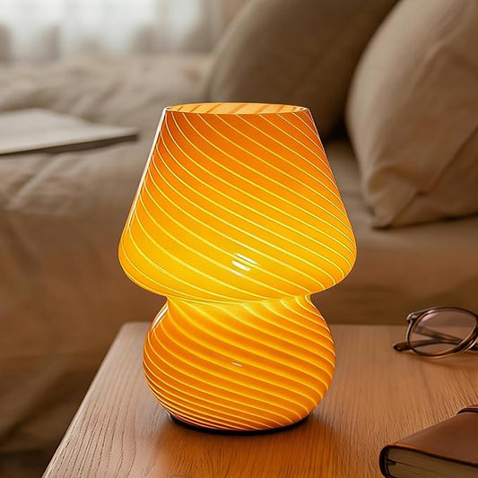 Battery Operated Mushroom Lamp-Vintage Small Table Lamps with Timer, Cordless Battery Powered Bedside Lamp for Bookshelf/Bedroom/Kitchen/Living Room/Shelf/Entryway Decor Aesthetic,Orange