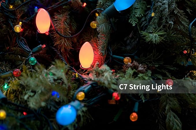 C7 Christmas String Lights-25ft Ceramic Vintage Multicolor Lights with 27 Colorful Incandescent Bulbs (2 Spare), Outdoor String Lights for Party Backyard Christmas Wedding