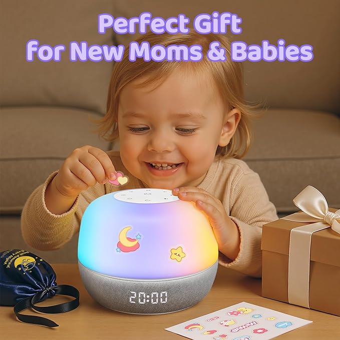 2025 Mom's Choice Awards | Sound Machine Baby White Noise Machine with Sunrise Alarm Clock & App Control – 360° RGB Night Light, Sleep Soother for Adults & Kids, Baby Essentials for Newborns
