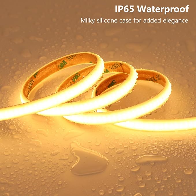 24V Diffused COB LED Strip Light 65.6ft (2 Rolls of 32.8ft), 3000K Warm White Outdoor Milky Silicone Waterproof, 11W/M CRI 93 LED Tape Lights with Power Supply for Bedroom Courtyard