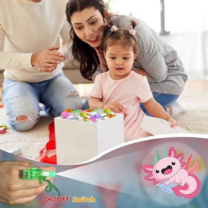 36Pcs Axolotl Themed LED Finger Lights Axolotl Party Favors Glow in the Dark Light Up Finger Lights Cartoon Animals Themed Toys Bulk for Axolotls Party Favors Birthday Gift