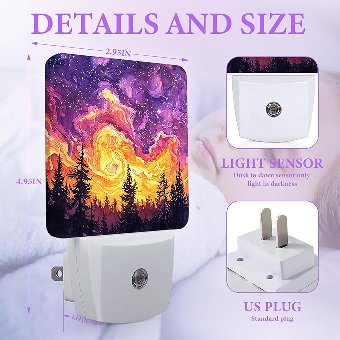 Misty Forest Night Light,Night Lights Plug into Wall,Led Lamp for Stairway/Hallway/Bedroom 0.5W Nightlight Sleep Friendly