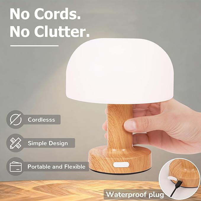 Waterproof Shower Lamp Cordless Rechargeable Mushroom LED Light, IP65 Waterproof Bathroom Lamp Portable Touch Light for Shower, Shower Light Bathroom Bathtub Decor Indoor Outdoor Use