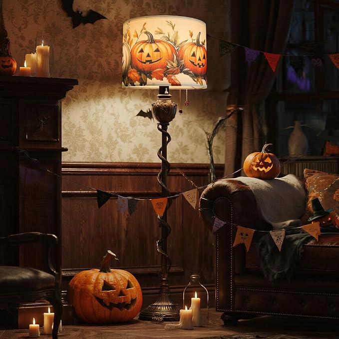 Pumpkin Lamp Shades Set of 2 for Halloween Decorations, Linen Printed Fall Decor Lamp Shade, Halloween Decor Lampshade, Lamp Shades for Floor Lamps/Table Lamp, 13’’ Lampshades Fits Spider/UNO