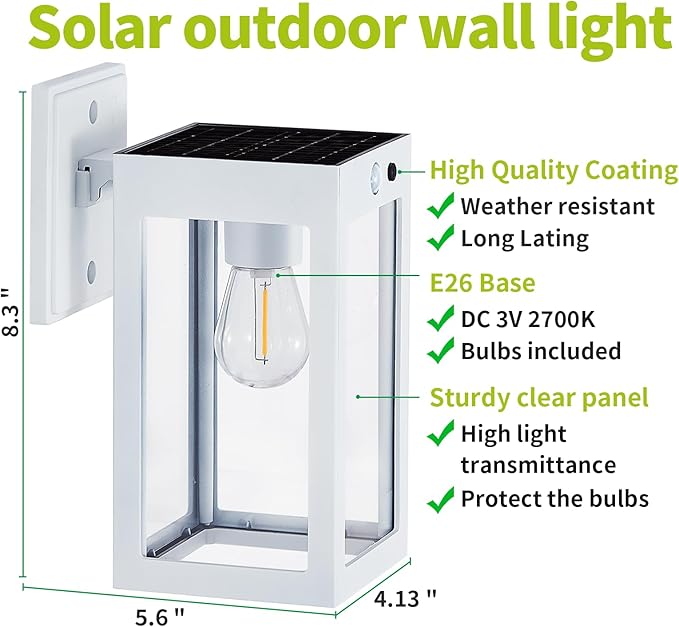 2 Pack Solar Porch Lights Outdoor,Solar Wall Lights with 3 Lighting Modes&Motion Sensor, Dusk to Dawn Sconce Lights Wall Mount,Exterior Wall Lantern Light Fixture for House, Garage,Patio,Shed