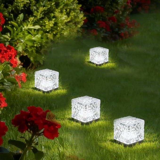 Wokyo Solar Brick Lights Outdoor Waterproof LED Rock Lights Patio Brick Lights 4 Packs for Patio, Yard, Walkway, Pathway Decor 4x4 inch (Cold White, Large)