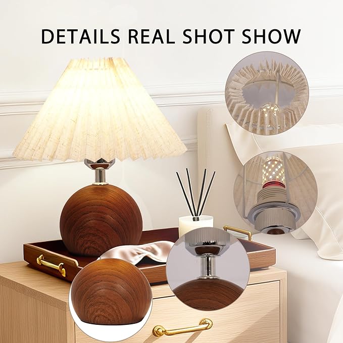 Small Pleated Table Lamp, Modern Bedside Nightstand Lamp with Pleated Shade, Cute LED Table Lamp for Bedroom, Mid-Century Night Light with Pleated Linen Shade(E26 Bulb Included)