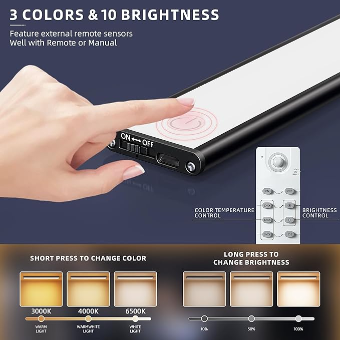 Under Cabinet Lighting,276 LED Wireless Motion Sensor Light Indoor, Rechargeable Closet Lights Battery Operated,Dimmable & 3 Color Temps,Magnetic Under Counter Lights for Kitchen, Closet (80CM,3Pack)