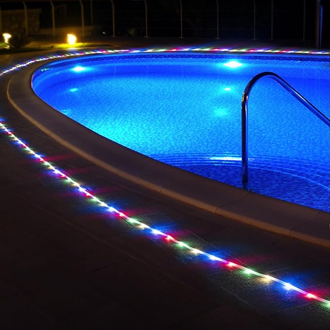 GIGALUMI 200 LEDs Solar Pool Lights for Above Ground Pools, IP65 Waterproof Outdoor Pool Decoration Accessories, 2 Pack Total 71.4 FT 8 Modes(Multicolor)