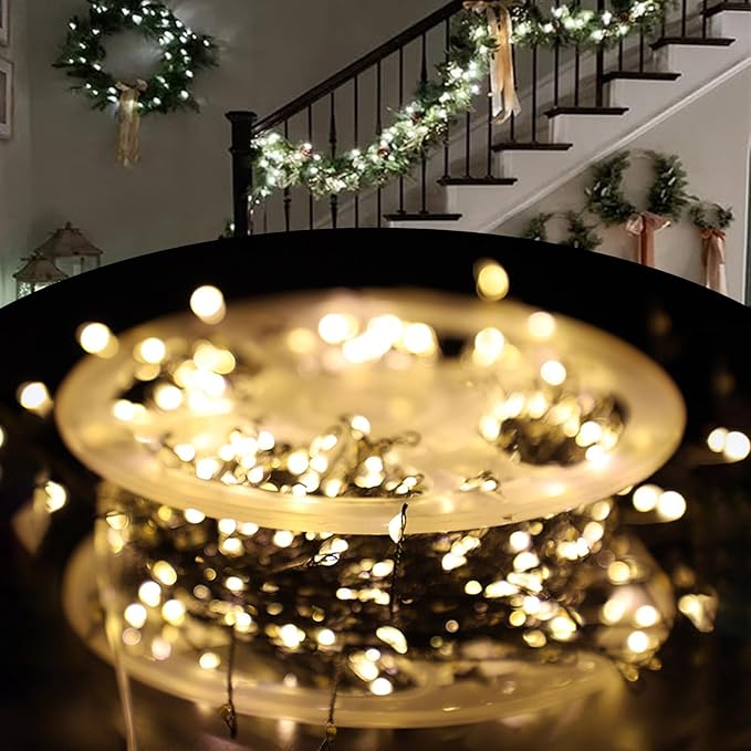 LED Copper Wire Firecracker Light String for Christmas Tree, Cluster Twinkle Lights, Cluster Fairy Lights, Holiday Decoration Atmosphere Lights for Yard, Pot, Shrubs (Warm, 164ft-1500 Lights-Plug in)
