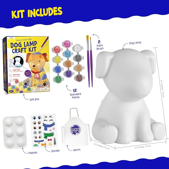 Paint Your Own Dog Lamp Kit, Art Supplies Painting Kits for Kids, Arts and Crafts for Kids Ages 8-12, Dog Toys Girls Boys Birthday Easter Gifts for Kids Ages 3 4 5 6 7 8 9 10 11 12+