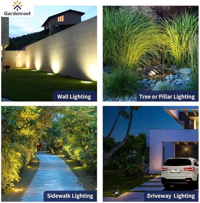 Gardenreet Brass Low Voltage In Ground Lights Kit(6 Pack) with MR16 Bulb & 100Feet Wire & Connectors, 12V AC/DC LED Well Landscape Lights for Outdoor Yard Garden Paver Path(Grated Top)