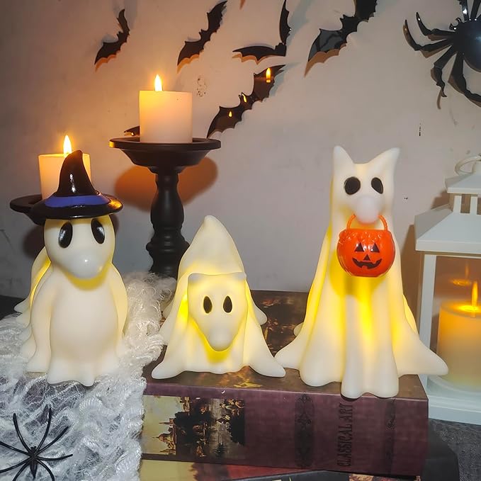 Halloween Decorations Indoor,Ghost Decor, Light Up Ghost kit Set of 3 Ghost Dogs with LED Lights - Halloween Home Decor - Gifts for Dog Lovers - Office Desk Autumn Decor -Ghost Pet Night Light