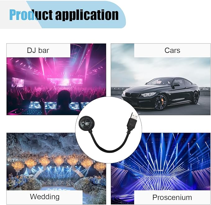 USB Car Roof Star Projector Night Light, Adjustable Car Interior Atmosphere Lamp Star Lights with 9 Modes, Portable Sound Activated LED Ambient Light for Car Decoration, Bedroom, Ceiling, Party (1PC)