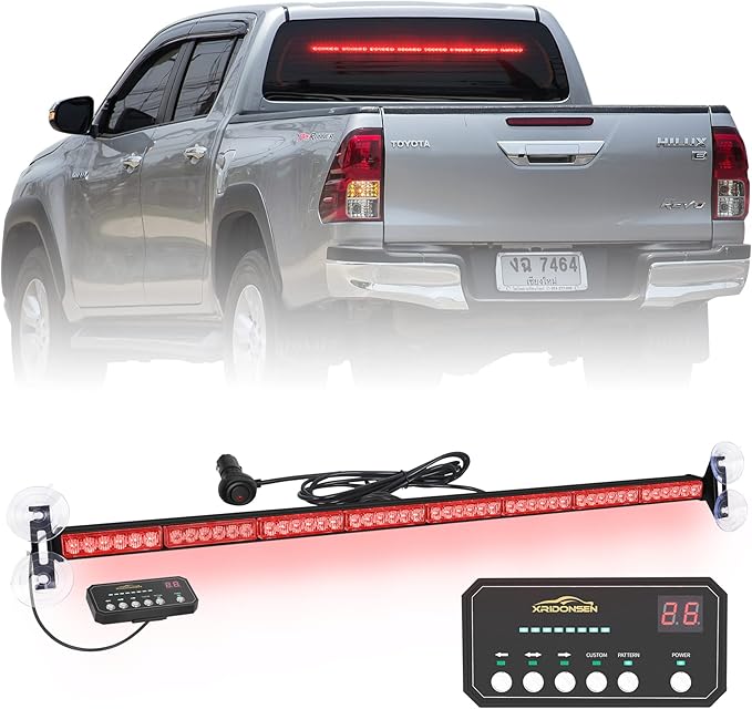 XRIDONSEN 35 inch Traffic Advisor Red Emergency Light Bar 48 LED Strobe Lights Safety Flashing Hazard Warning Lights Front/Rear Window w/Display Controller for Volunteer Firefighter Vehicles Fire POV