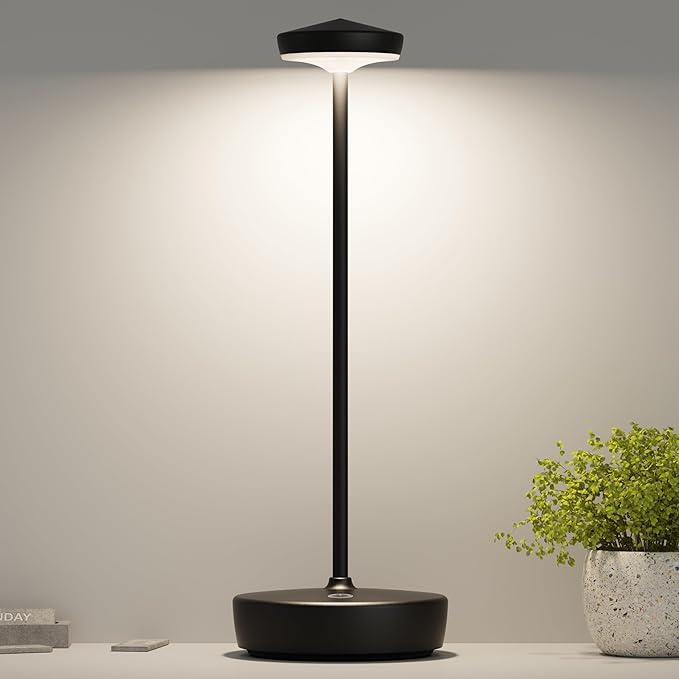 Rechargeable LED Cordless Table Lamp,5000 mAh Touch Outdoor Table Lamp,Portable Battery Operated Table Light,with Memory Function Dimmable for Restaurant,Home,Outdoor(Black)