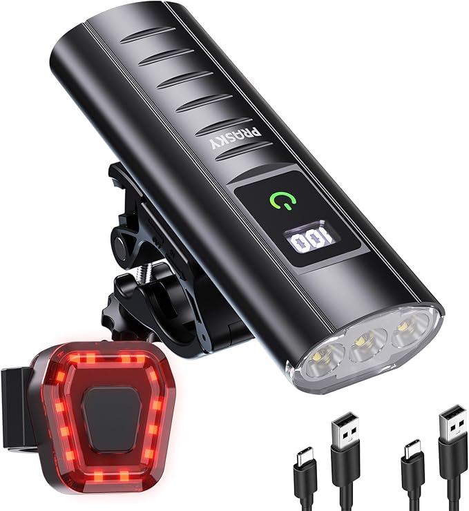 Bike Lights for Night Riding, USB Rechargeable Mountain Bicycle Headlight, Super Bright, Waterproof, 6+4 Light Modes Bike Light Set for Cyclists and Commuters