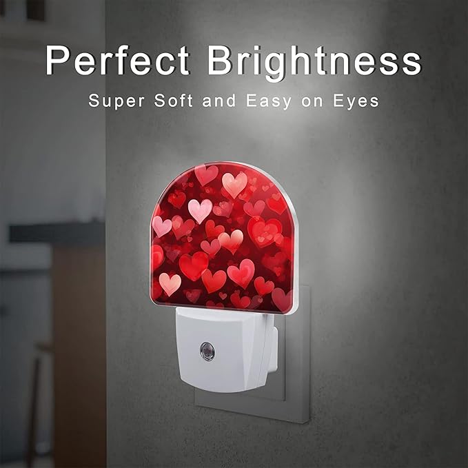 Red Love Hearts Night Light Plug into Wall,Romantic Sweet Red Heart Dusk to Dawn Night Light,0.5w Energy Saving Sleep Friendly Nightlights for Kids, Ideal Gifts for Birthday Mother's Day