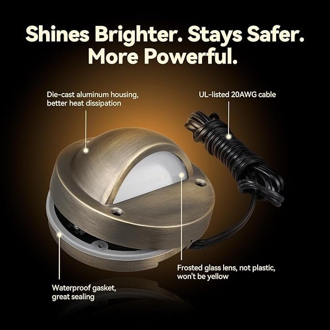 LEONLITE Update 5CCT LED Low Voltage Deck Lights, 180LM 3.74inch Landscape Step Railing Fence Light, 12-24V AC/DC, CRI90, Die-cast Aluminum Housing & Frosted Glass Lens, UL Cord, Bronze, Pack of 6
