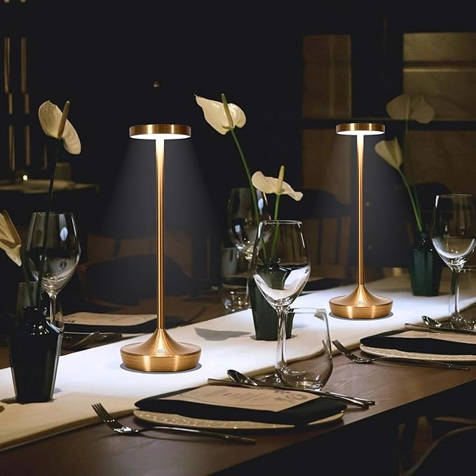 Cordless Table Lamp Rechargeable - 6000mAh LED Battery Operated Table Light - Portable Touch Dimmable Outdoor Waterproof Table Lamps for Patio Restaurant Dining (2 Bronze)