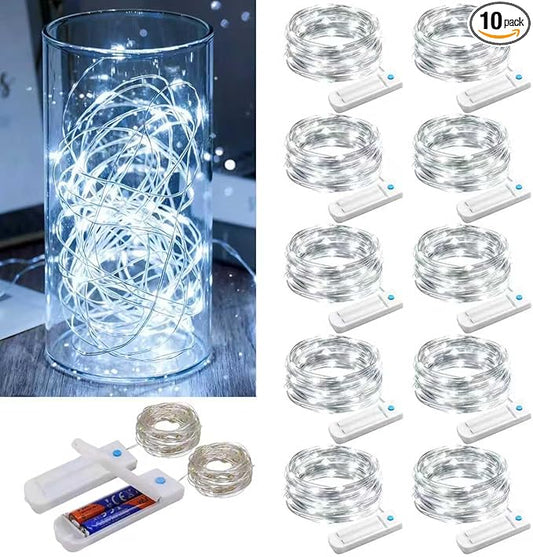 ZNYCYE 10 Pack Fairy Lights Battery Operated,10 ft 30 LED String Lights 8 Modes with Timer Waterproof Fairy Lights for DIY Wedding Party Bedroom Mason Jars Christmas Decorations (Cool White)