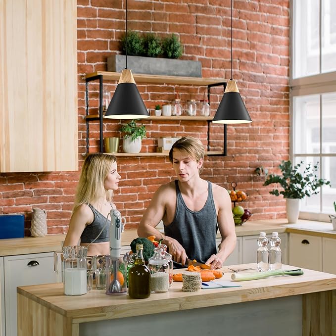 Black Plug in Pendant Light 11.8ines, 14.7ft, 2 Packs -Farmhouse Pendant Light, Industrial Kitchen Pendant Lights, Hanging Pendant with Plug in Cord for Kitchen Island, Office, Desk, Bedroom