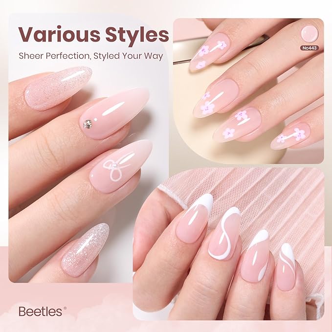 Beetles Cloud Wisp Nude Gel Nail Polish - 15ML Full Size Neutral Jelly Nude Pink Nail Polish Base Color Nail Concealer Sheer Translucent Effect Soak Off UV LED French Nail Art Salon DIY Manicure Gifts