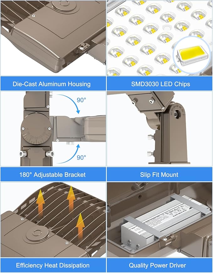 KUKUPPO 200W LED Parking Lot Light, DLC UL Listed Industrial Grade LED Shoebox Parking Pole Light 30,000LM 5000K IP65 Waterproof Outdoor Commercial Area Lighting with Slip Fitter AC100-277V
