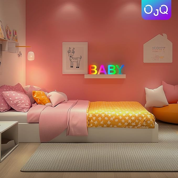 OJQ Light Up Letters LED Letter - Marquee Letters Room Decor Birthday Decorations Music Sync Color Change Colorful - Christmas Birthday Gifts for Girl - Teen Girls Gifts Party Home Wall Decor