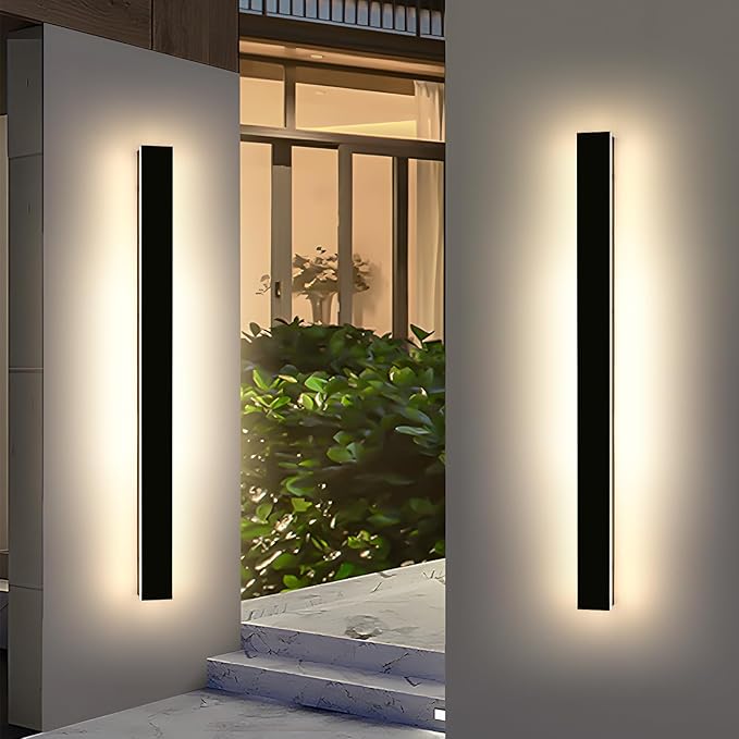 Mikeru 57" 2Pack Outdoor Wall Sconce 3000K Warm White - IP65 Waterproof Black Exterior Light, Hardwired Wall Mounted Fixture for Porch, Patio & Entryway | Non-Dimmable Weatherproof Design