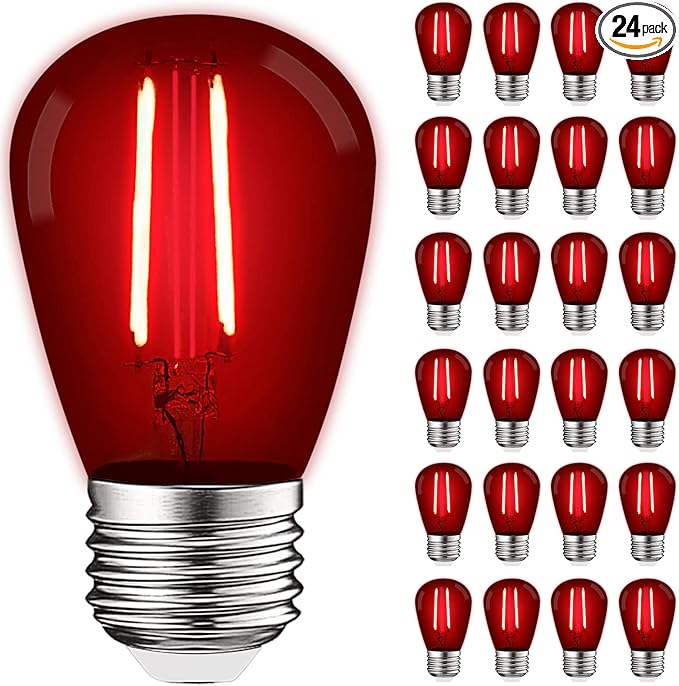 LUXRITE 24-Pack S14 Edison LED Red Light Bulbs, 0.5W, Colored LED Bulbs for Outdoor String Lights, UL Listed, E26 Base, Indoor Outdoor, Decoration, Party, Holiday, String Light Replacement Bulbs